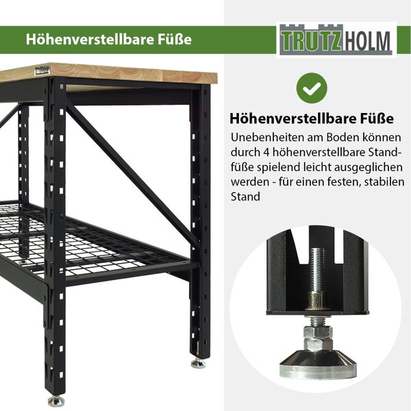 Werkbank 153x62x99 cm 500 kg Stahlgestell Hartholzplatte Werktisch Arbeitstisch Tisch Werkstatttisch