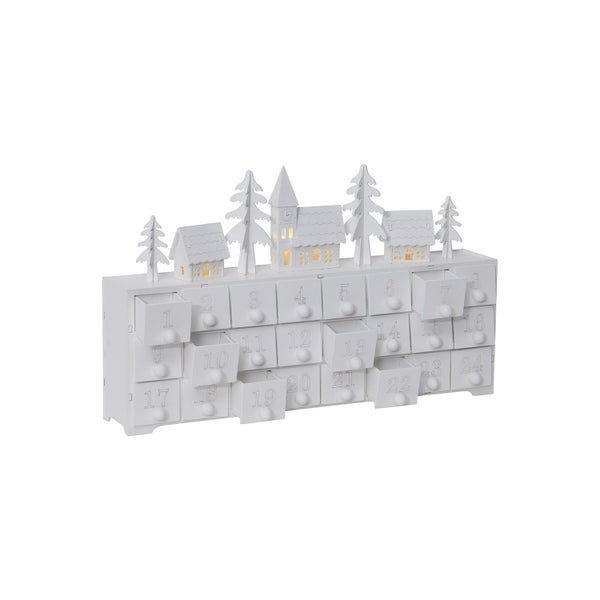 Weihnachtlicher Adventskalender mit 24 Schubladen und Hausmotiven