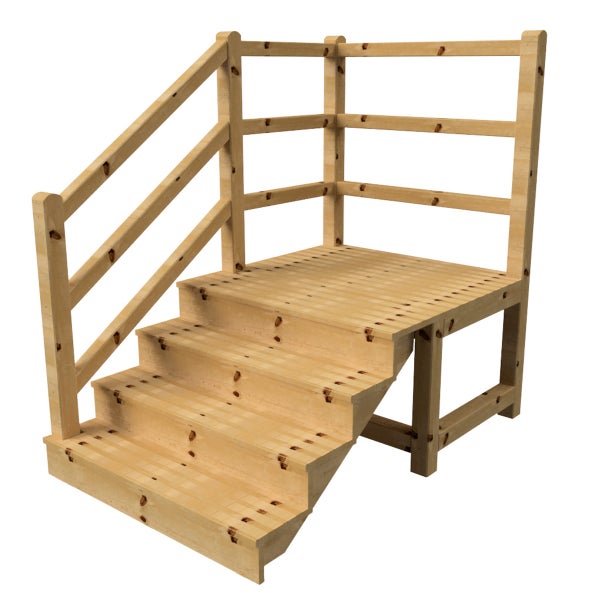 Holzterrasse mit Treppe und Geländer