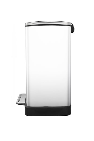 PROREGAL Stilvoller Rechteckiger Treteimer Mit Extra Breitem Pedal 46 Liter HxBxT 65 x 50 x 34,5 cm 2 Inneneimer Aus Kunststoff Weiß Deckel Edelstahl