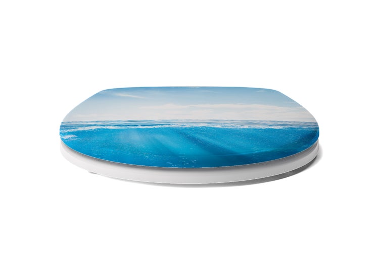 Calmwaters® WC Sitz Motiv Meeresglanz einfache Montage, Toilettendeckel bis 250 kg, Made in EU, antibakterieller Duroplast, Absenkautomatik, 2 Montage Optionen, abnehmbar, Klobrille, oval