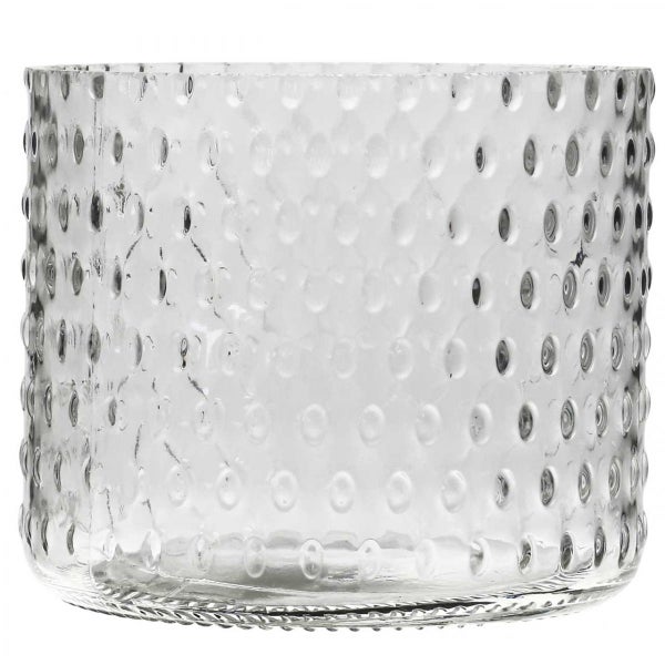Zylindrisches Glasgefäß aus klarem Glas mit Noppenstruktur.