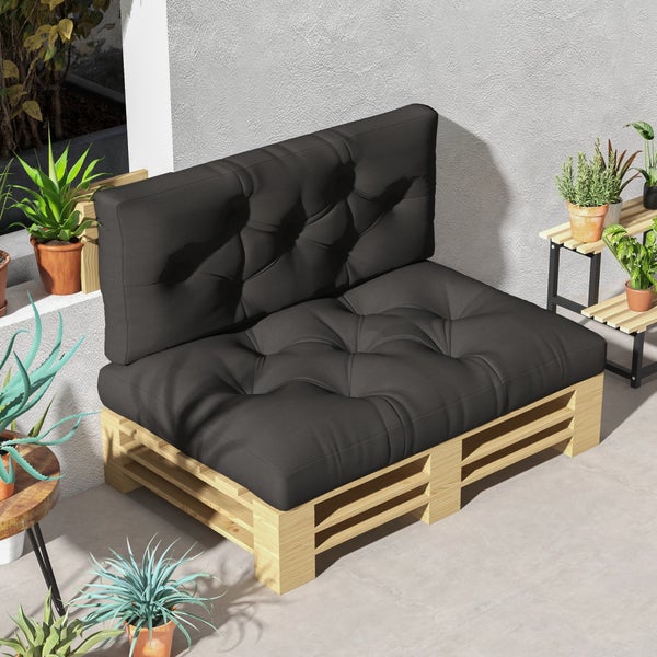 Outsunny Palettenkissen 2er-Set Bankauflage mit UV-Schutz Sitzkissen Polsterauflage Gartenbankauflage für Palettensofa, Balkon, Polyester, Dunkelgrau