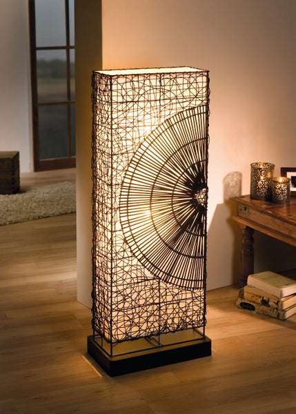 FRANK FLECHTWAREN | Stehlampe Sonne, HOLZ, METALL, ca. 42 x 24 x 110 cm, Zuleitung 190 cm inkl. An-/Aus-Schalter, geeignet für 2 Leuchtmittel der Energ
