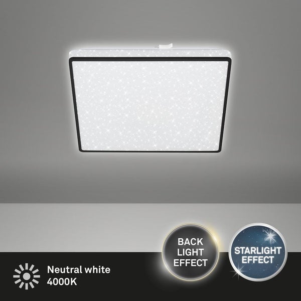 BRILONER LINO LED Deckenleuchte, Sternendekor, Backlighteffekt, schwarz, 27 x 27 x 4,5 cm