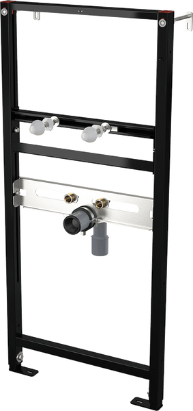 Waschtisch-Vorwandelement aus Metall, Schwarz und Silber, für Unterputz-Montage, höhenverstellbar.