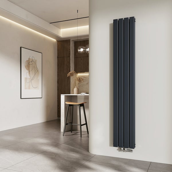 EMKE Heizkörper Flach Heizkörper Design Paneelheizkörper, Vertikal, Doppellagig, Mittelanschluss, 180x30cm, 911W, Anthrazit