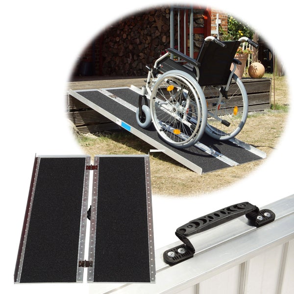 TRUTZHOLM Rollstuhlrampe klappbar 213 cm Traglast 272 kg Alu grau schwarz beschichtet Auffahrrampe