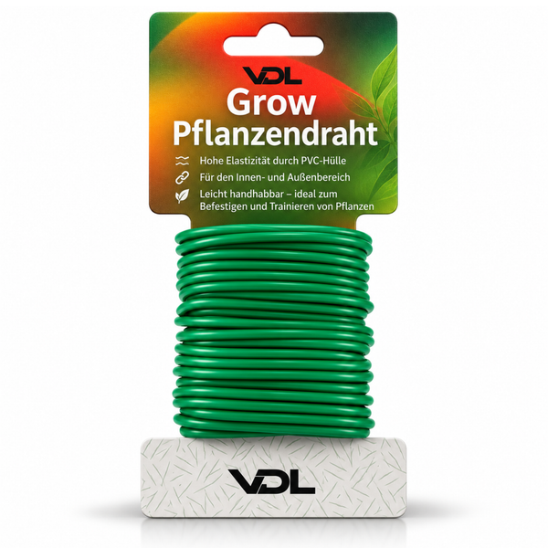 VDL Grow Pflanzendraht mit PVC-Hülle auf einer Spule zum Befestigen und Trainieren von Pflanzen im Innen- und Außenbereich.