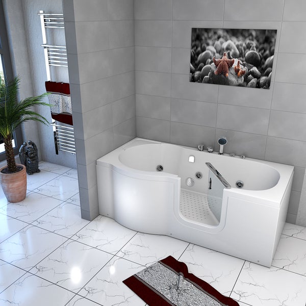 Sitzwanne Whirlpool Badewanne Tür S12-EH-WP-R 85x170 cm