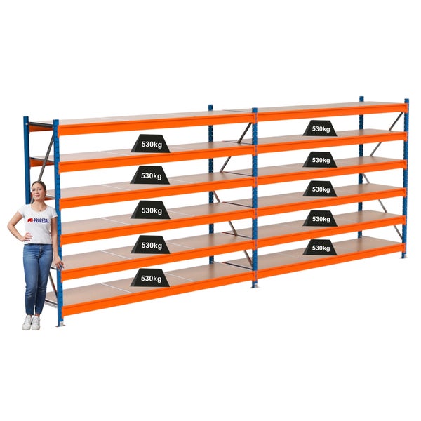 Lagerregal mit mehreren Ebenen und hoher Traglast von 530 Kilogramm pro Ebene