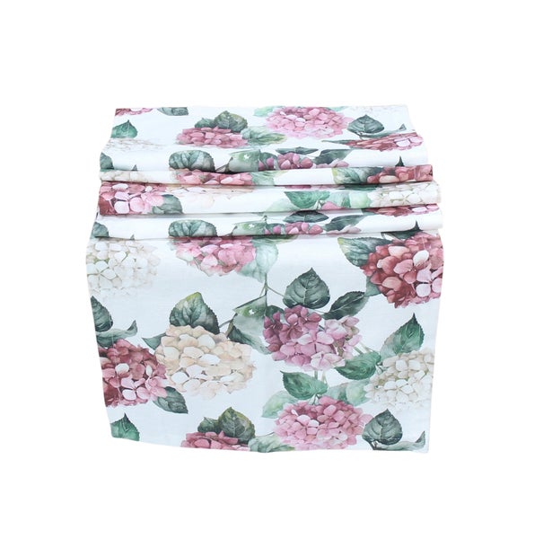 FRANK FLECHTWAREN|Tischläufer Hortensien, 40 x 140 cm, BAUMWOLLE, POLYESTER