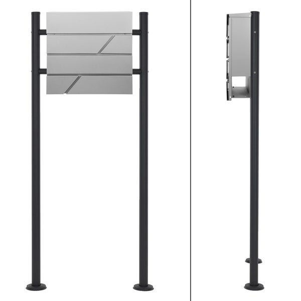 ECD Germany Standbriefkasten mit Zeitungsfach, Design Briefkasten mit Pfosten, Briefkastenanlage, Briefkastenständer Anthrazit Höhe 120cm, Postkasten Hellgrau 37x11x37cm, Edelstahl pulverbeschichtet
