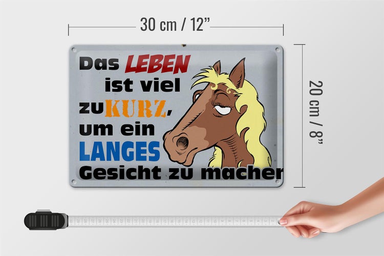 Blechschild Spruch 30x20cm das Leben ist zu kurz um Pferd