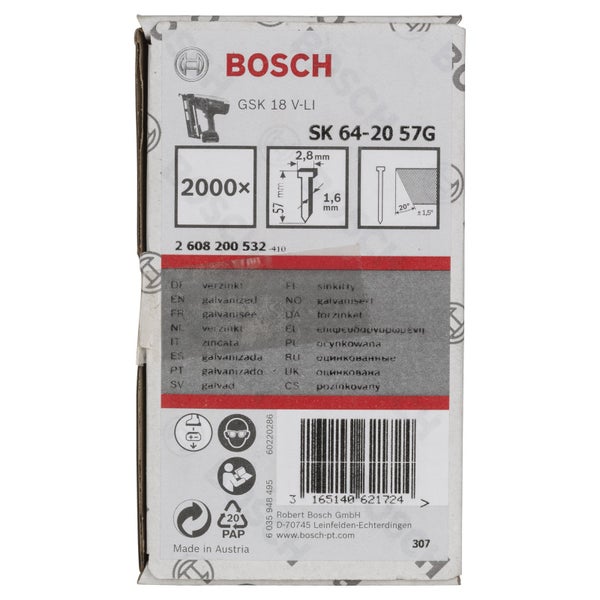 Bosch Logo, 2000 verzinkte Nägel für das Bosch GSK 18 V-LI Gerät