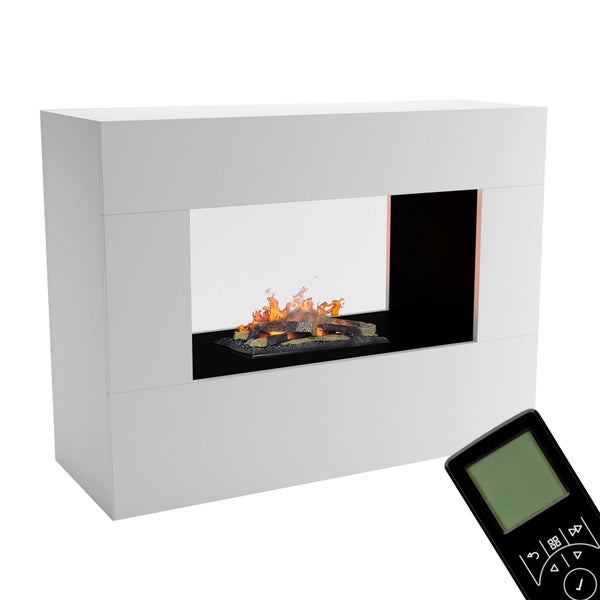 GLOW FIRE Elektrokamin 'Konsalik' | Wasserdampf Kamin mit OMC 600 inkl. Holz in weiß als Raumteiler | HxBxT: 90x120x45 cm