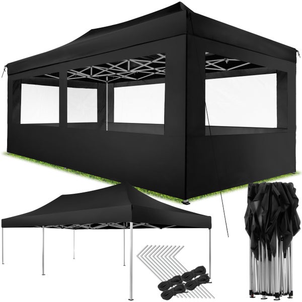 Pavillon tectake Viola inklusive Spannseile, Heringe und Tragetasche mit Aluminiumgestell schwarz