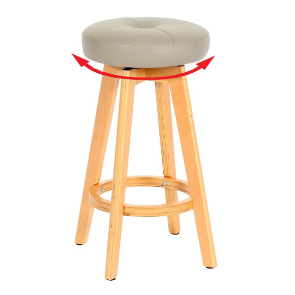 Drehbarer Barhocker mit Holzbeinen und gepolstertem Sitz