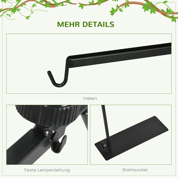 PawHut Reptilien-Lampenständer, 40L x 15B x 95H cm, Stahl, Schwarz
