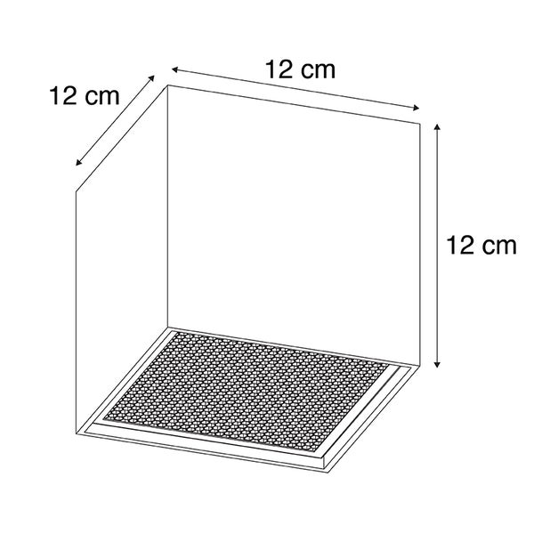 Technische Zeichnung eines quadratischen Duschablaufs mit den Maßen 12 x 12 cm