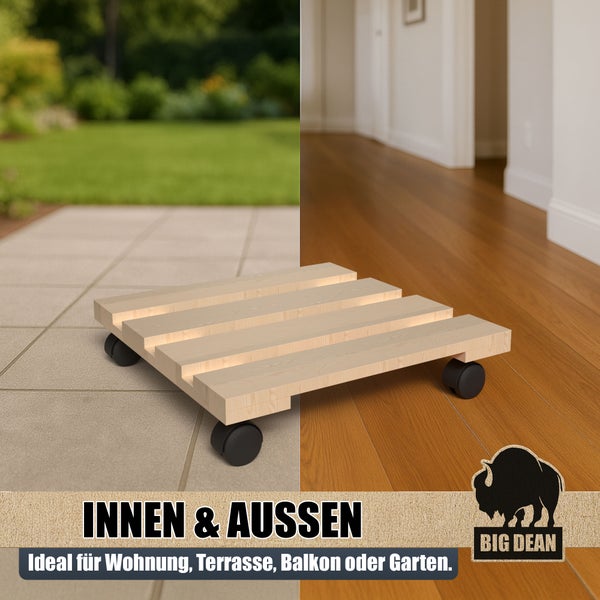 Pflanzenroller aus Holz mit Rollen für den Innen- und Außenbereich