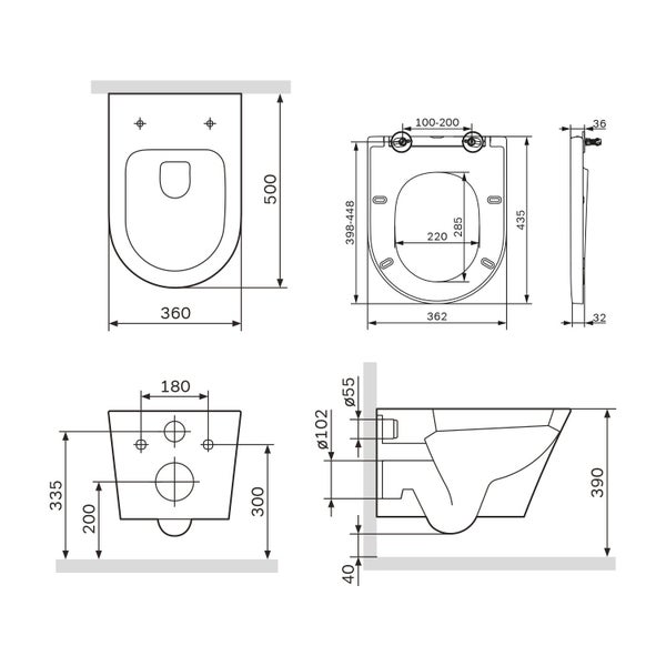 AM.PM Wand-WC Set Tiefspüler offener Spülrand weiß glänzend mit WC-Sitz , Vorwandelement und Betätigungsplatte chrom IIS90151.NA1700