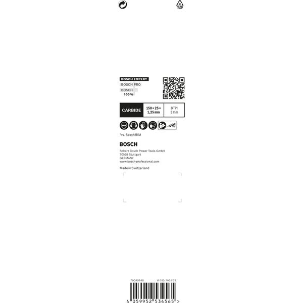 Nahaufnahme eines Bosch Säbelsägeblatts zum Schneiden von Metall