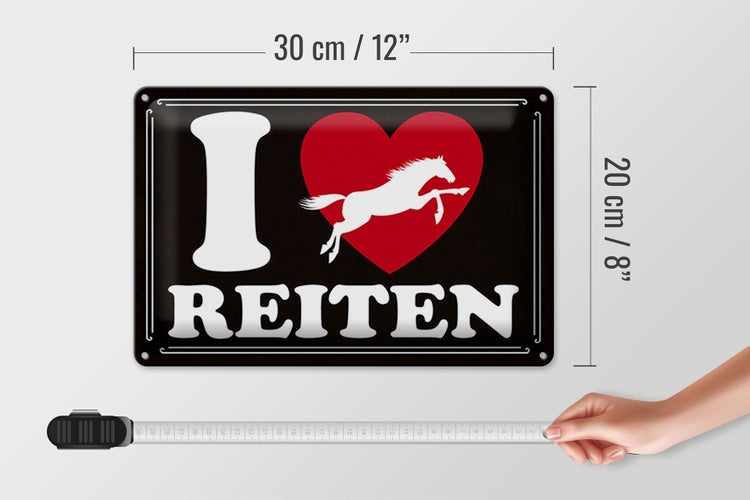 Blechschild Spruch 30x20cm Pferde i love reiten Herz