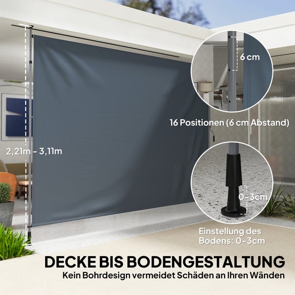 Outsunny Klemmmarkise mit Handkurbel höhenverstellbar Gelenkarmmarkise Markise ohne Bohren Sonnenschutz UV-beständig, inkl. Wandhalterung Sonnenmarkise 350 cm breit für Terrasse Balkon, Dunkelgrau