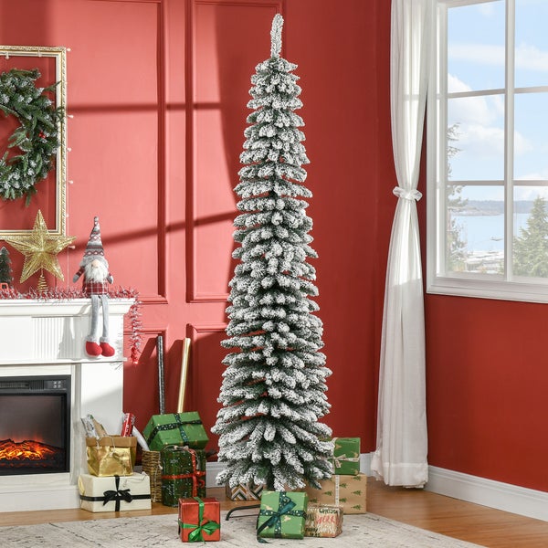 HOMCOM Künstlicher Weihnachtsbaum, 210 cm Christbaum mit 490 Spitzen, Kunstschnee, klappbar Metallständer, für Weihnachten Deko, Grün+Weiß