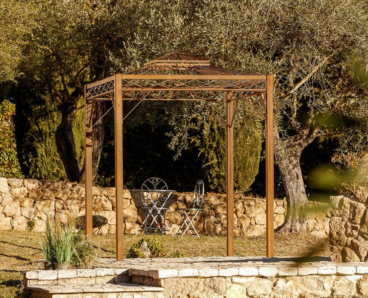 Pavillon ELEO Bolzano 2 x 2 m unbeschichtet - Edelrost | und Sonnensegel ecru