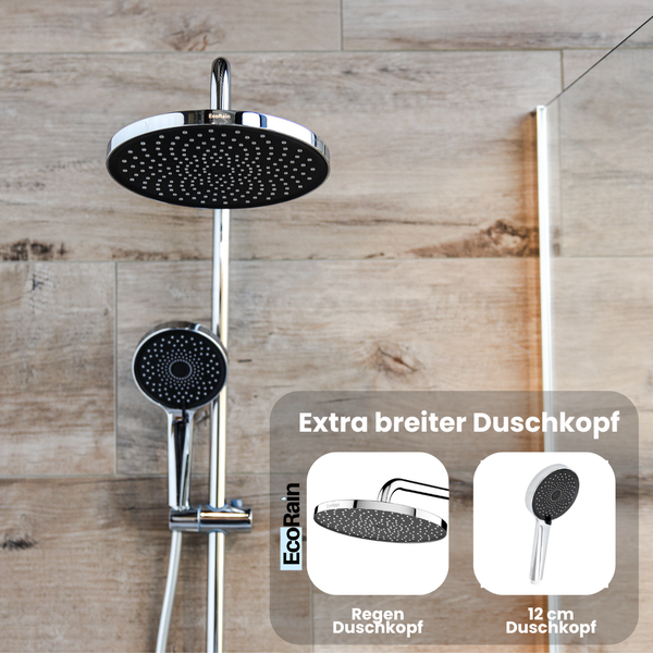 EcoRain 30% Wassersparender Regenduschkopf Jet 25 CM Rund - Hoher Wasserdruck - Universeller Anschluss - Anti-Kalk Duschkopf - Chrom