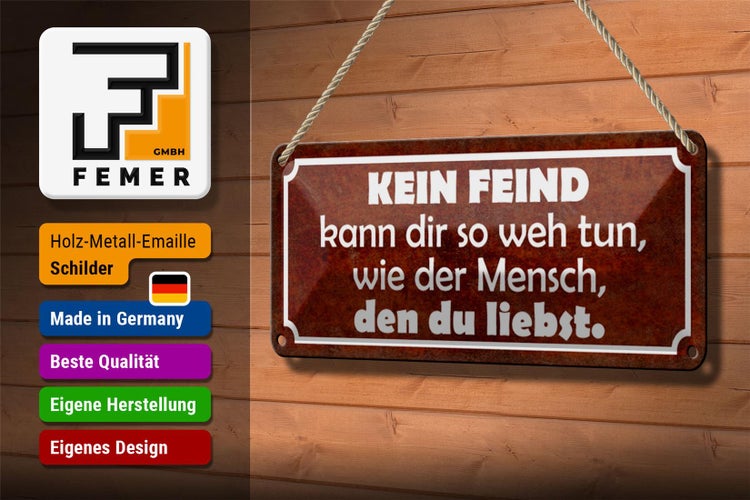Blechschild Spruch 27x10cm kein Feind kann dir so weh tun Dekoration