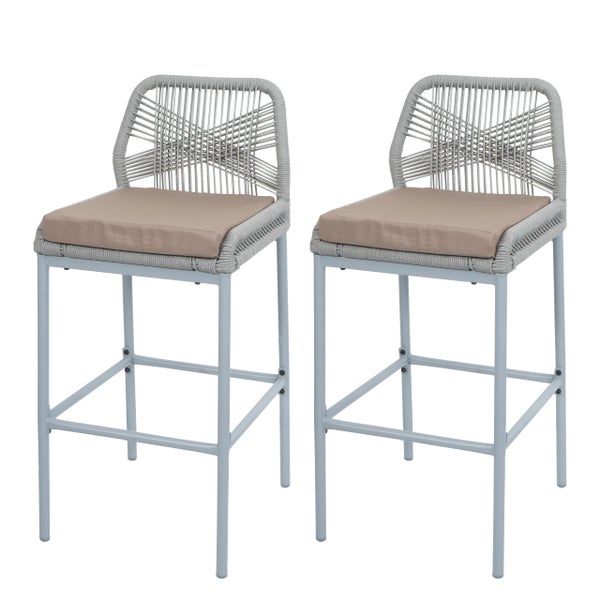 Zwei graue Barhocker mit Polsterung