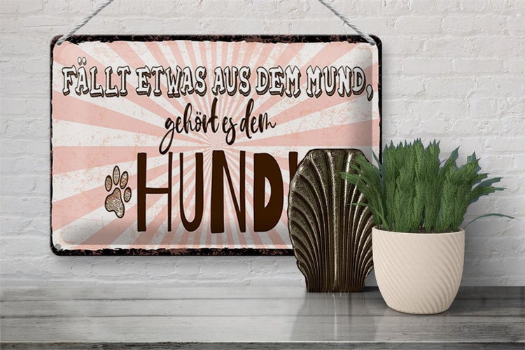 Blechschild Spruch 30x20cm fällt etwas aus dem Mund gehört es dem Hund