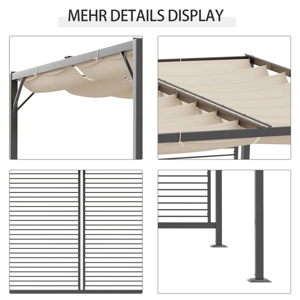 Outsunny Pavillon mit einstellbarem Stoffdach, Überdachung, 300 x 280 x 238 cm, Polyester, Beige