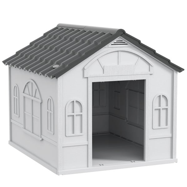 PawHut Hundehütte, Hundehaus mit Satteldach, wetterfest Kleintierhaus für mittelgroße Hunde unter 20 kg, Hundehütte Outdoor, 65 x 75,7 x 63 cm, Grau