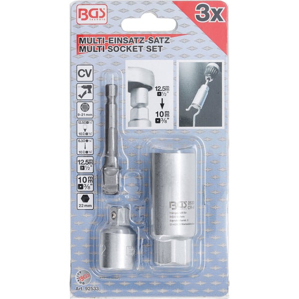 BGS Multi-Einsatz mit mit Adapter-Satz 10 mm (3/8) SW 9 - 21 mm 3tlg. - 92533