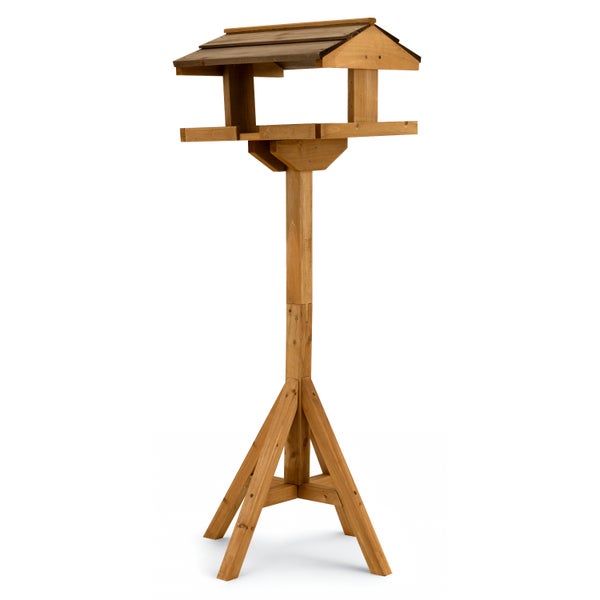 Freistehendes Vogelhaus aus Holz mit Dach und Standfuß für den Garten