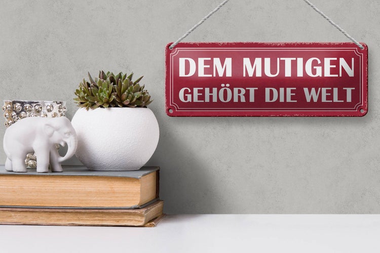 Blechschild Spruch 27x10cm dem mutigen gehört die Welt Dekoration