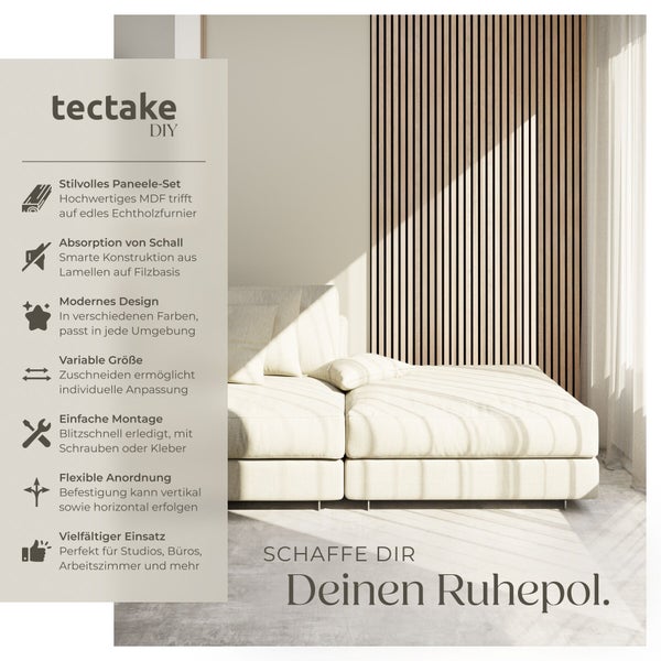 tectake DIY Logo und Akustikpaneele aus MDF mit Echtholzfurnier zur Schalldämmung, modernes Design für Wohnzimmer und Büros, einfache Montage.