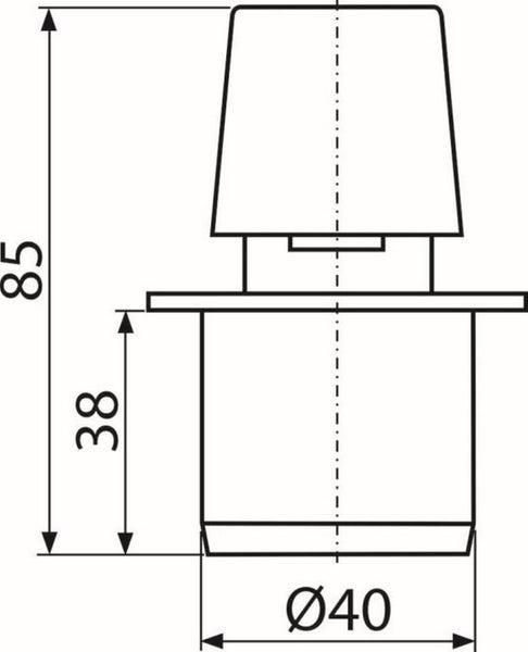 Technische Zeichnung mit Maßangaben für ein zylindrisches Bauteil mit 40 Millimeter Durchmesser und einer Gesamthöhe von 85 Millimetern.