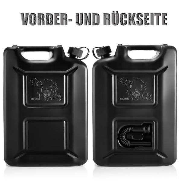 BigDean 2 Stück Benzinkanister 20L Schwarz im Totenkopf Design - Kraftstoffkanister für Benzin, Diesel & AdBlue – Made in Germany