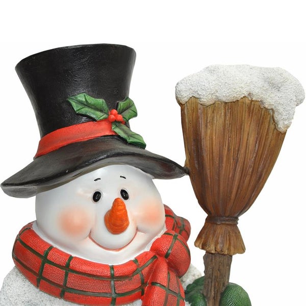 Dekofigur Gartenfigur Schneemann mit Besen