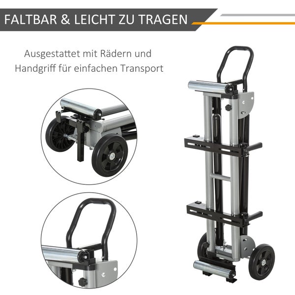 DURHAND Arbeitstisch für Kapp- und Gehrungssägen Sägengestell Kappsäge Stahl Schwarz+Silber Seitenverlängerung 123,5-245 cm