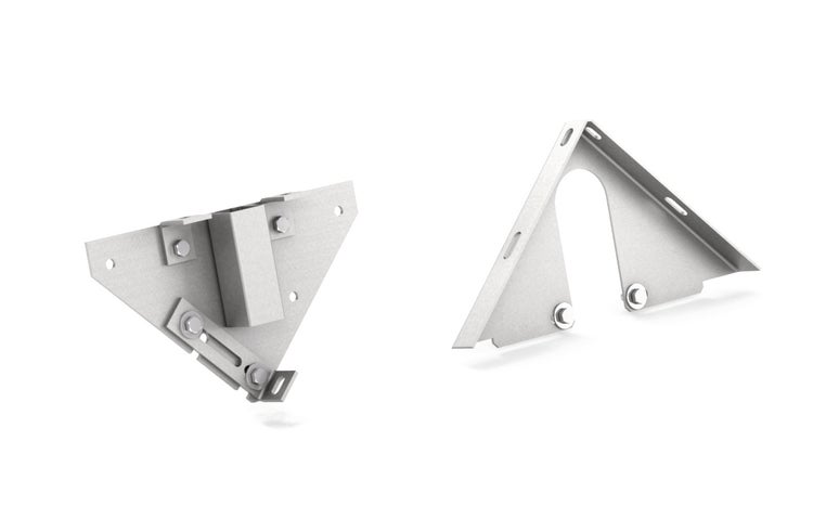 Zwei Montagebeschläge aus verzinktem Metall inklusive Schrauben.