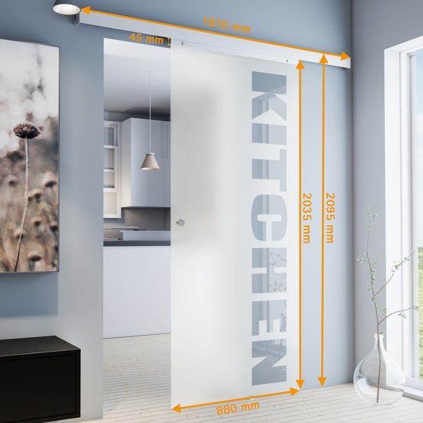 Schiebetür Komplettset Glastür Zimmertür Glasschiebetür KITCHEN 880x2035 - Griffknopf