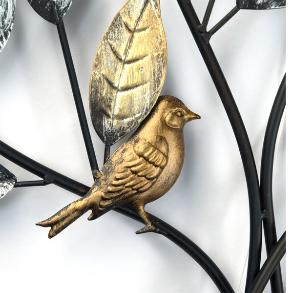 Wanddeko Baum mit Vögeln 76x50 cm, Metall silber-gold
