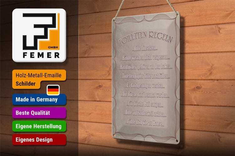 Blechschild Spruch 20x30cm Toiletten Regeln bitte hinsetzen