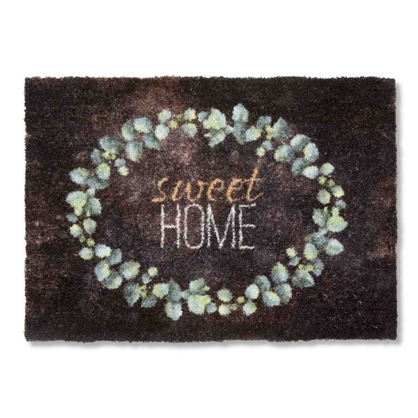 Fußmatte mit dem Schriftzug 'Sweet Home' und Eukalyptusmotiv